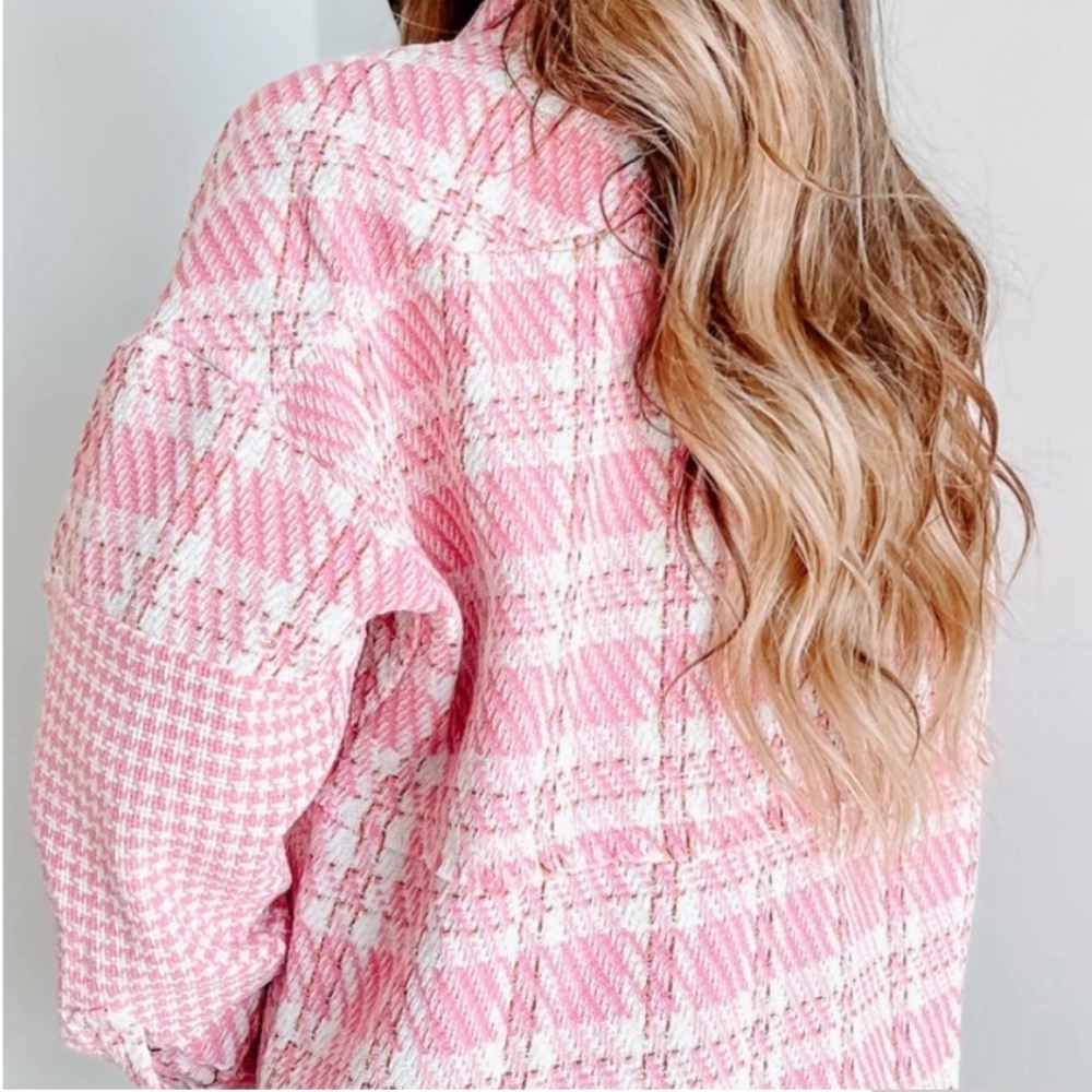 🍁”Tweed Me Alone” Pink Plaid Craft Distressed Houndstooth - Picture 2 of 16